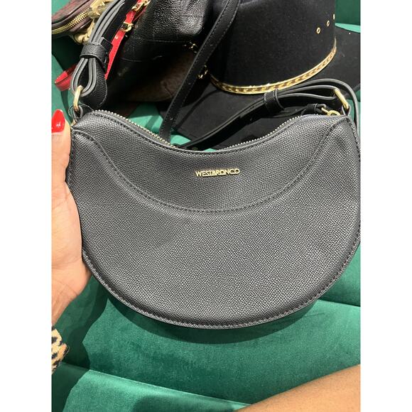 Westbronco Crescent Shoulder Bag Black Vegan Leather Purse Minimalist Crossbody - Picture 1 of 3